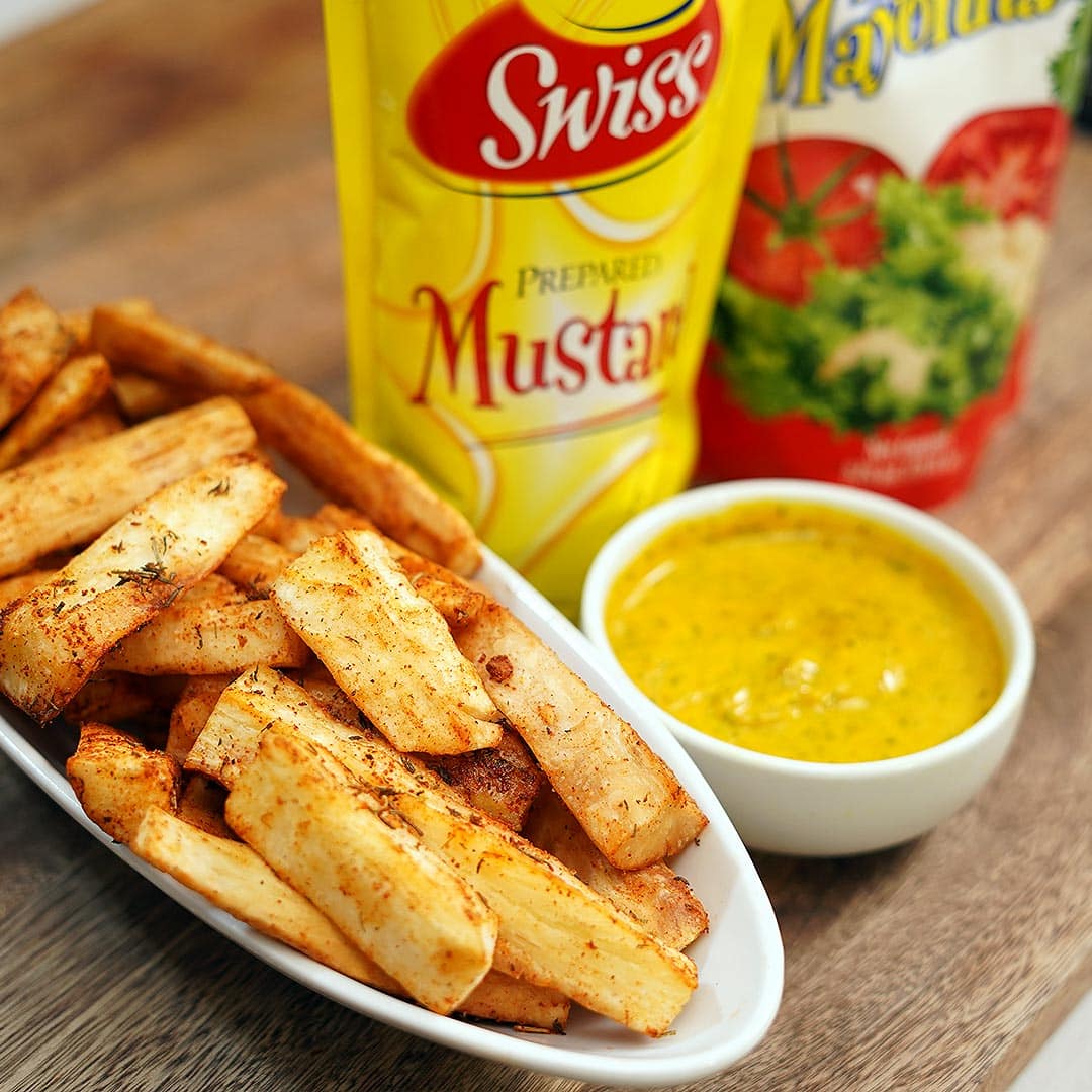 Curry Mustard with Cassava Fries via @eatahfood